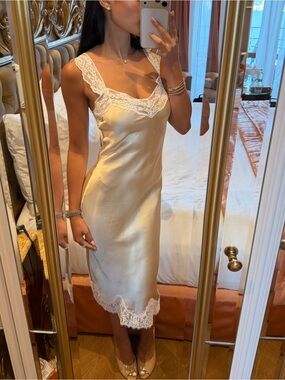 Silk Lace-Trim Slip Dress in Ivory